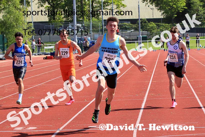 Boys Under-15s 100 metres, 2023 North Eastern Track and Field Champs., Middlesbrough Sports Village, Middlesbrough. Photo: David T. Hewitson/Sports for All Pics
